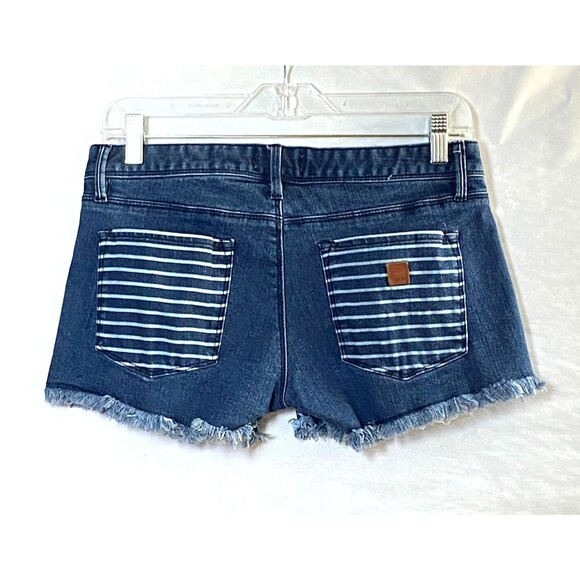 Roxy Contrast Denim Beaded Shorts Womens Size 28 Multicolor Frayed Hem Stripes - Picture 4 of 16